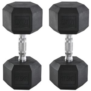 HOMCOM 2 x 17.5KG Rubber Hex Dumbbell Portable Hand Weights Dumbbell Home Gym Workout Fitness Hand Dumbbell