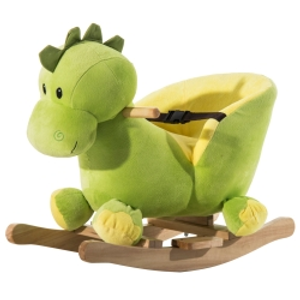 HOMCOM Balancín Infantil en Forma de Dinosaurio de Felpa para Bebés 18-36 Meses con Sonido Cinturón de Seguridad Manillar y Reposapiés 60x33x45 cm Verde