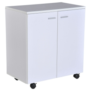 HOMCOM Aparador con Ruedas, Aparador de Salón con 2 Puertas y Estantes, para Sala de Estar, Dormitorio, Oficina, 60x35x65 cm, Blanco