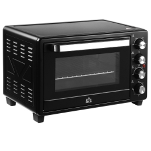 HOMCOM Horno Eléctrico de Sobremesa 32L 1600W con 3 Modos de Calor Temporizador y Temperatura Regulable 52,2x38,1x33,5 cm Negro