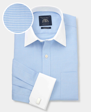 Blue Puppytooth Classic Fit Contrast Collar Shirt - Double Cuff [RTC]