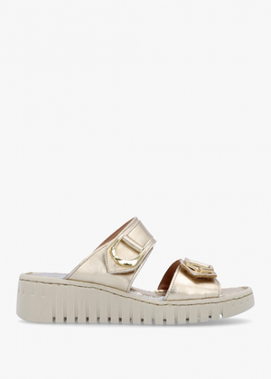 Lorelai Gold Leather Two Bar Mules