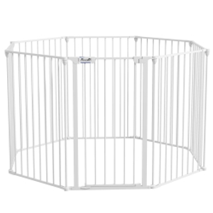 PawHut Corralito para Mascotas de 8 Paneles 64x90 cm con Doble Cerradura Función de Bloqueo Auxiliar y Forma Bricolaje Blanco