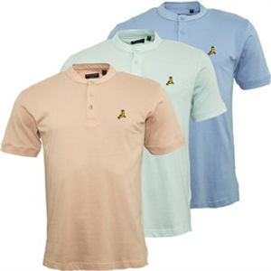 Brave Soul Mens Akari Three Pack Polo Shirts Pale Mint/Cloud Blue/Summer Pink