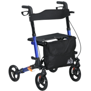 HOMCOM Portable Rollator Walker with 6 Adjustable Height and Dual Brakes for travel and Dailt Use, Blue