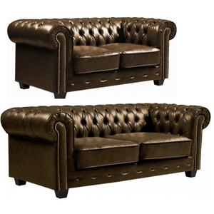 Chesterfield Brown Leather Antique 3+2 Seater Sofa Set