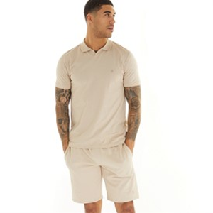 French Connection Mens Jersey Trophy Polo Shirt And Shorts Set Stone
