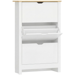 HOMCOM Mueble Zapatero Blanco Armario Zapatero Alto con 3 Cajones Abatibles para 18 Pares de Zapatos 72x26x112 cm Blanco