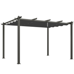 Outsunny 3 x 4m Aluminium Pergola, with Retractable Roof - Dark Grey