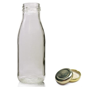 250ml Glass Juice Bottle With Lid - Gold (Button Top)