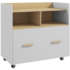Vinsetto Armario Archivador con Ruedas Cajón Barras Colgantes para Tamaño A4 y 2 Compartimentos 76x40x75,5 cm Roble y Blanco