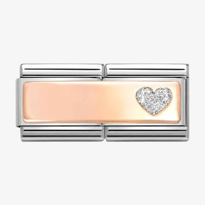 Nomination CLASSIC Rose Gold Glitter Heart Engravable Double Link Charm 430721/02