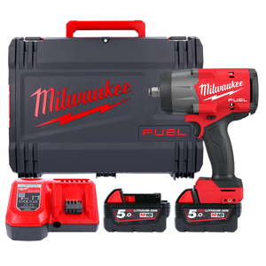 Milwaukee M18FHIW2F12-502X KIT 18V Cordless Brushless 1/2" Square Drive Impact Wrench With 2 x 5.0Ah Batteries, Charger & Case