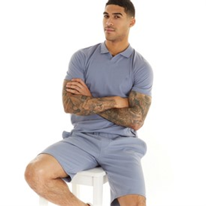 French Connection Mens Jersey Trophy Polo Shirt And Shorts Set Light Blue