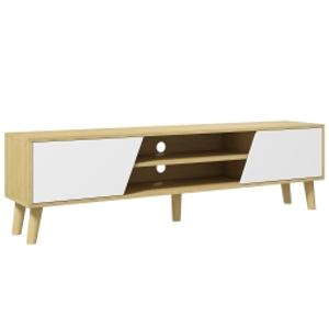 HOMCOM Mueble TV de Salón con 2 Puertas 2 Estantes y 5 Patas para Televisores de hasta 65'' para Dormitorio 150x30x42 cm Roble