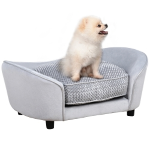PawHut Dog Sofa for XS and S-Size Dogs, Pet Couch with Thick Sponge Padded Cushion, Cat Lounge Bed with Washable Cover, Wooden Frame
