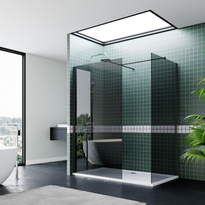 ELEGANT 8mm Smoked Glass Walk-In Shower Enclosure (Inc. Shower Panels, Stone Resin Tray + Waste) Black