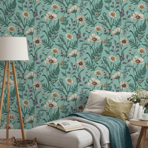 Fine Decor Wild Meadow Blue Multi Wallpaper - FD43338