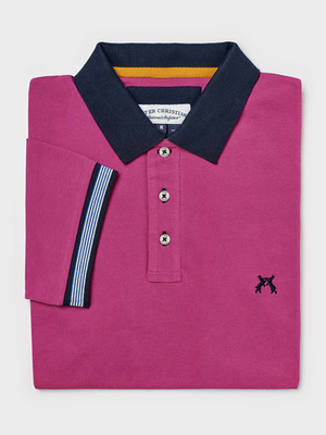 Magenta Pink Contrast Trim Piqué Cotton Polo Shirt
