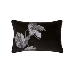 Tulip Embroidered Cushion 60cm x 40cm, Black