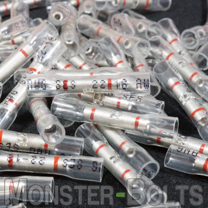 NSPA OptiSeal Waterproof Butt Connectors, Crystal Clear Tubing w/ Red Stripes, 22-18 AWG.