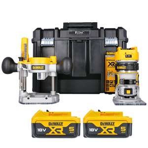 DeWalt DCW604NT 18V Brushless Router/Trimmer With Base, 2 x 5Ah Batteries & Case
