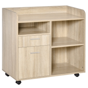 Vinsetto Armario para Impresora con 3 Compartimentos 2 Cajones para Archivos Estante Ajustable Ruedas 80x40x72 cm Roble