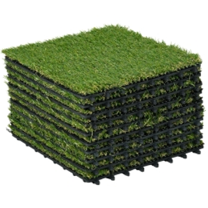 Outsunny 10 PCs 30 x 30cm Artificial Grass Turf, 25mm Pile Height Grass Carpet Fake Grass Mat UV Resistance for Outdoor