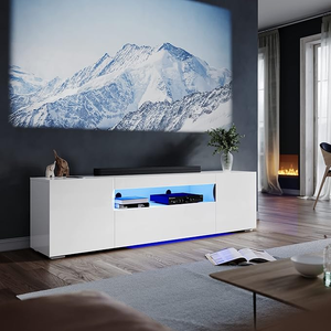 ELEGANT 180cm High Gloss White TV Stand Cabinet Unit Shelves Storage RGB LED Cupboard
