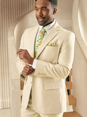 Stone Beige Linen and Cotton Suit Jacket