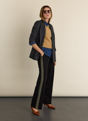 Marjorie Side Stripe Ponte Trousers - UK 10 | EU 36 | US 06 / Caviar Black & Khaki