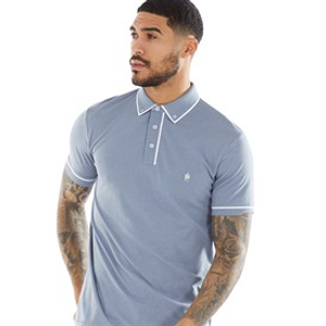 French Connection Mens Piping Polo Shirt Light Blue Mel/White