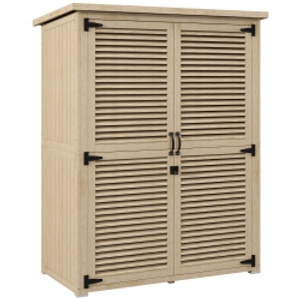 Outsunny Armario de Jardín 0,83 m² 127x65x168 cm con 2 Puertas de Persiana 2 Estantes 2 Asas y Techo Impermeable Natural