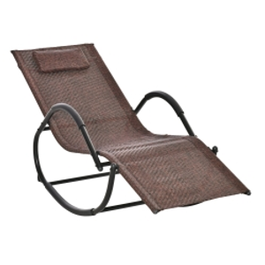 Outsunny Tumbona Mecedora de Exterior con Reposabrazos Reposacabezas y Efecto de Ratán para Jardín Terraza Patio Carga Máx. 160 kg 157x60x84 cm Marrón