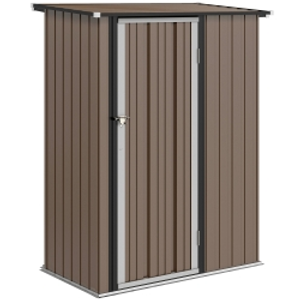 Outsunny Cobertizo Exterior 1,07m² 142x84x189 cm con Puerta y Orificios de Drenaje para Almacenamiento de Herramientas Marrón