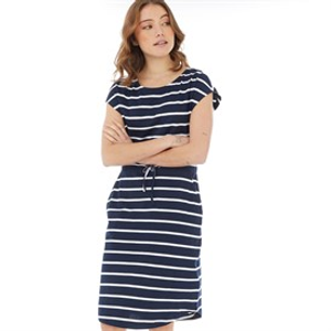 Board Angels Womens Tie Waist Dress Navy/White