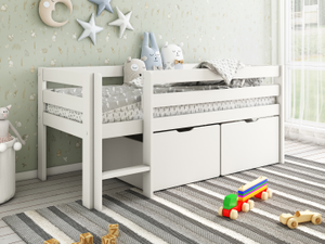Noomi Solid Wood Shorty Mid Sleeper with Crate Drawers White (FSC-Certified)
