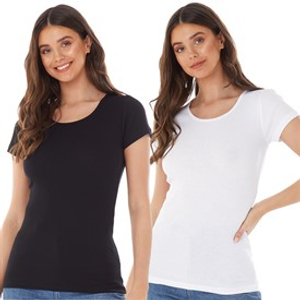 Board Angels Womens Two Pack Scoop Neck Ribbed T-Shirts Black/White