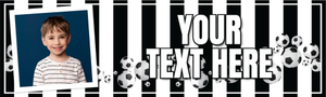 Personalised Birthday Banner - Football Black &amp; White Stripes - Custom Text &amp; 1 Photo Upload