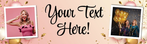 Personalised Happy Birthday Banner - Pink &amp; Gold Balloons - 2 Photo Upload