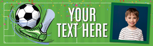 Personalised Party Banner - Kids Football Green - Custom Text & 1 Photo Upload