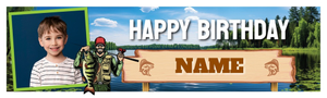 Personalised Party Banner - Fishing Catch - Custom Name &amp; 1 Photo Upload