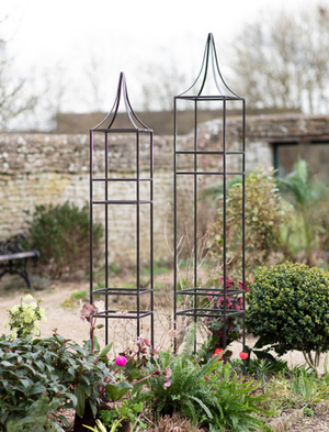 Charlbury Obelisk Plant Supports - Steel, Grey, Set of 2