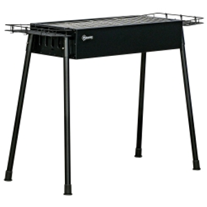 Outsunny Barbacoa de Carbón con 2 Parrillas de Acero Inoxidable Barbacoa Portátil con 2 Especieros para Camping 94x39x70 cm Negro