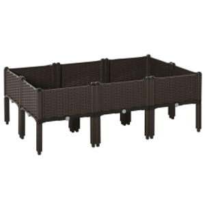 Outsunny Set of 6 26L Garden Raised Bed Elevated Patio Flower Plant Planter Box PP Vegetables Planting Container, Brown