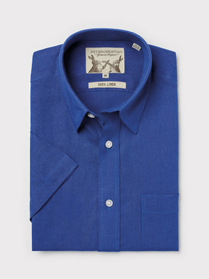 Blue 100% Linen Short Sleeve Shirt