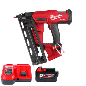 Milwaukee M18FN16GA 18V FUEL 16G Angled 2nd Fix 2-Mode Finish Nailer With 1 x 5.0Ah Battery & Charger