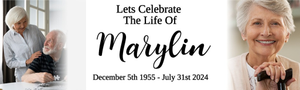 Personalised Memorial Banner - Celebration Of Life Funeral - Custom Name Date &amp; 2 Photo Upload