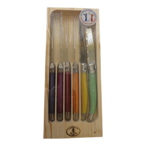 French Jean Dubost Laguiole Multi Color Steak Knives- Set of 6