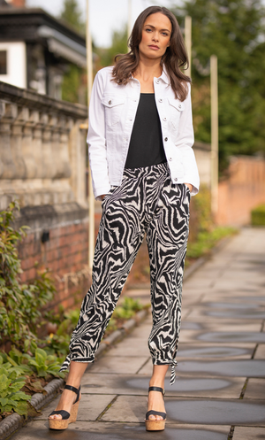 Zebra Print Tie Hem Cropped Trousers - Black/White